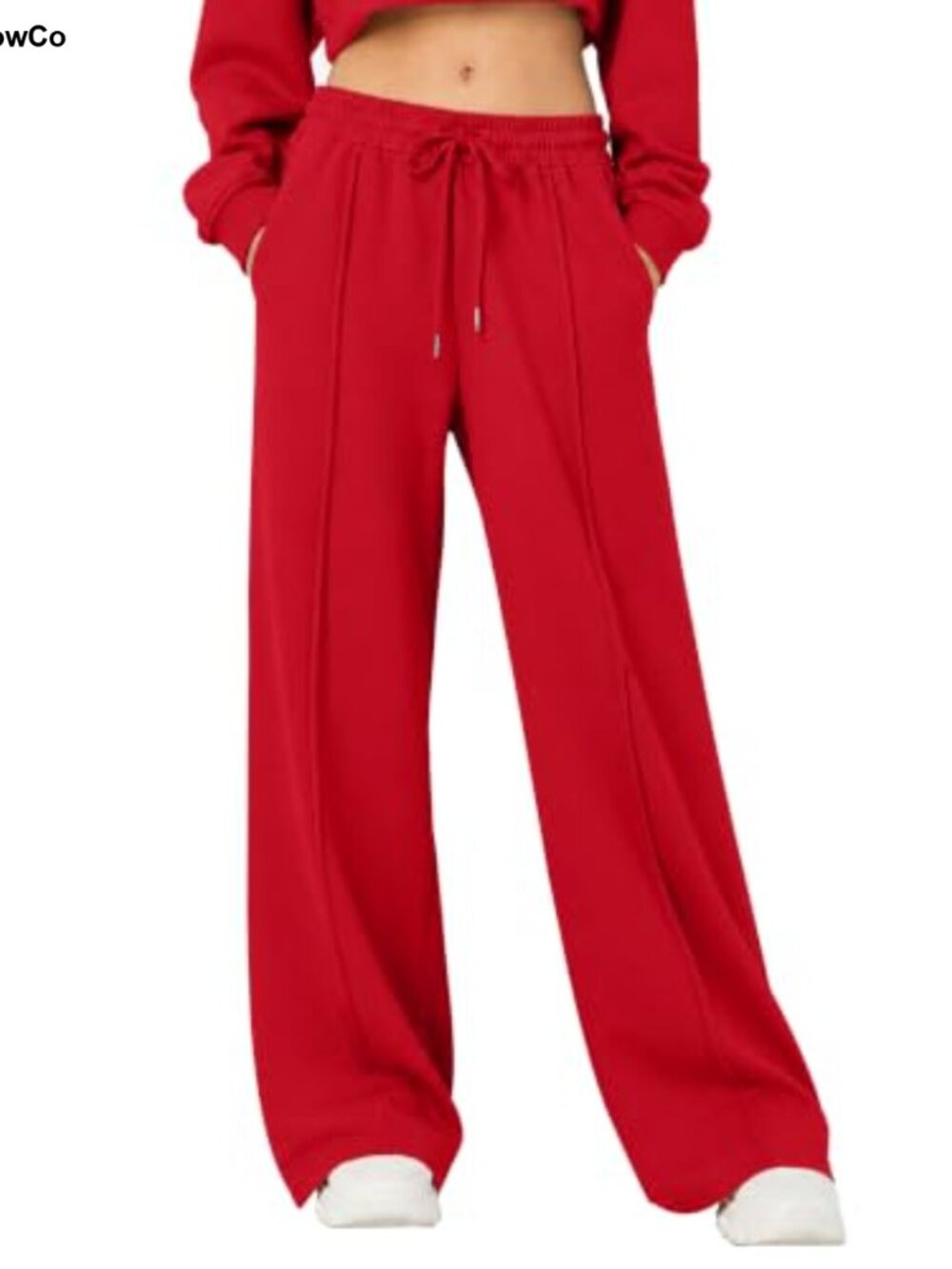 Fleece Lined Wide Leg Sweatpants Cotton Polyester Drawstring Pockets